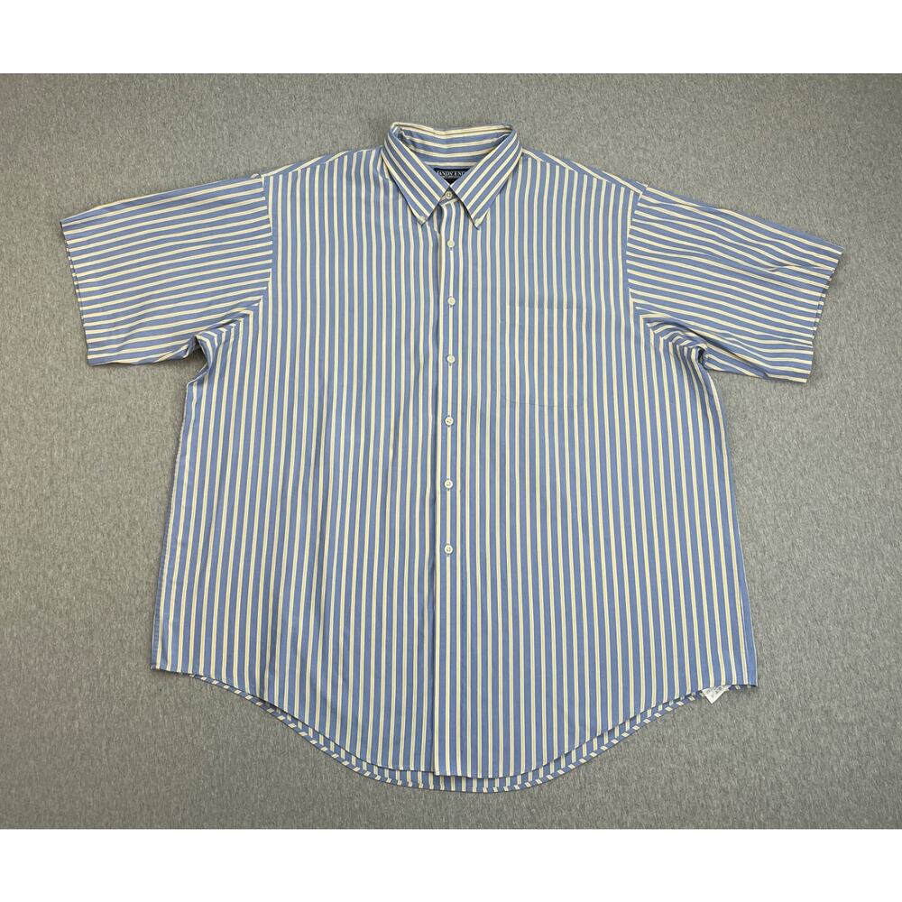 Lands End Shirt Mens 18.5 Striped Cotton‎ Blend Short Sleeve Button Down VTG